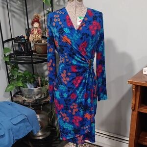 Chaps Vibrant Floral Long Sleeve Dress
